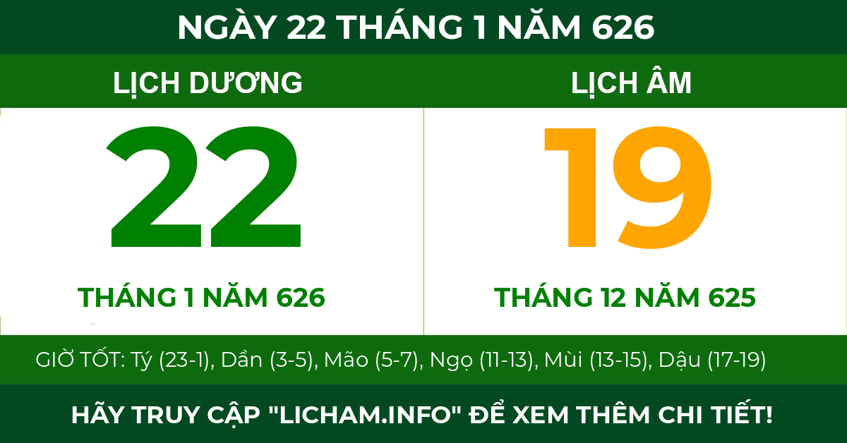 lịch âm ngày 22 tháng 1 năm 626
