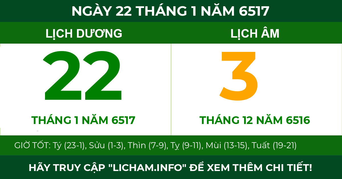 lịch âm ngày 22 tháng 1 năm 6517