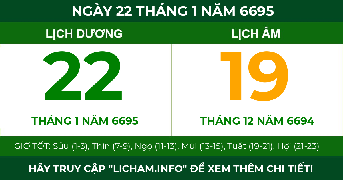 lịch âm ngày 22 tháng 1 năm 6695