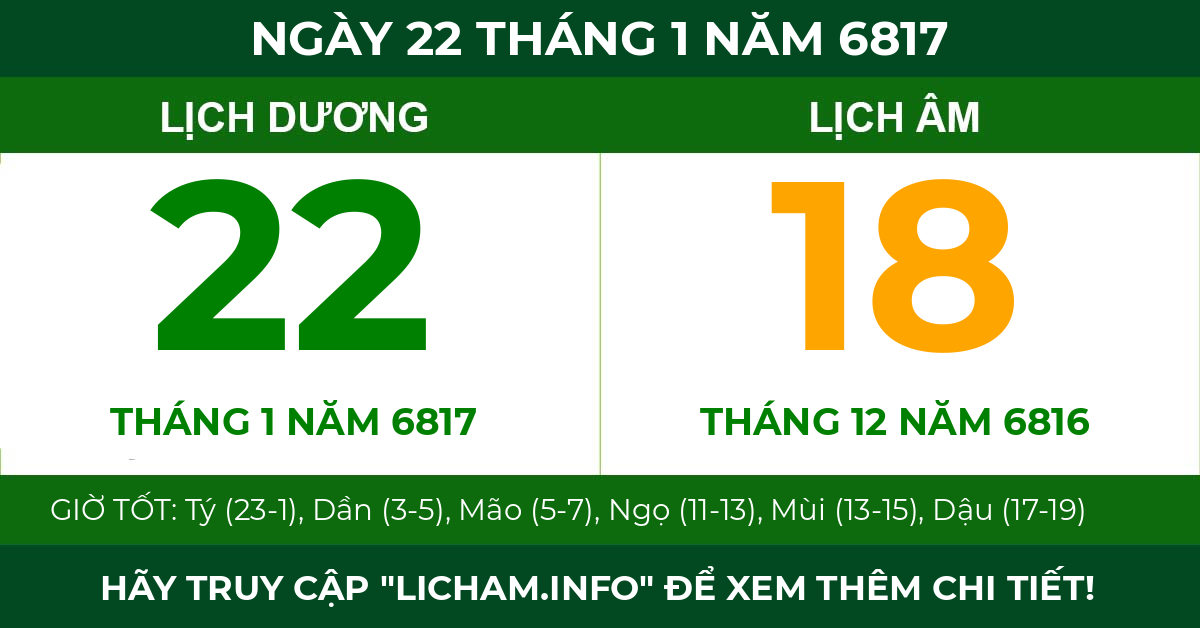 lịch âm ngày 22 tháng 1 năm 6817