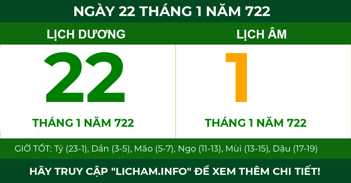 lịch âm ngày 22 tháng 1 năm 722