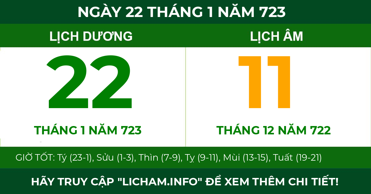 lịch âm ngày 22 tháng 1 năm 723