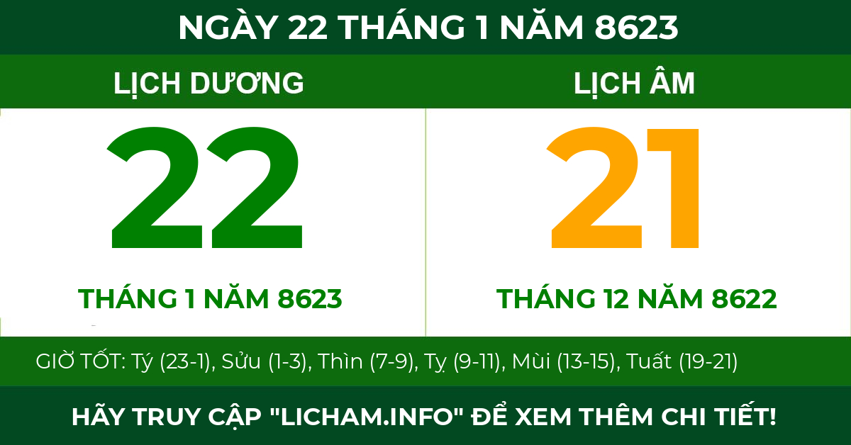 lịch âm ngày 22 tháng 1 năm 8623