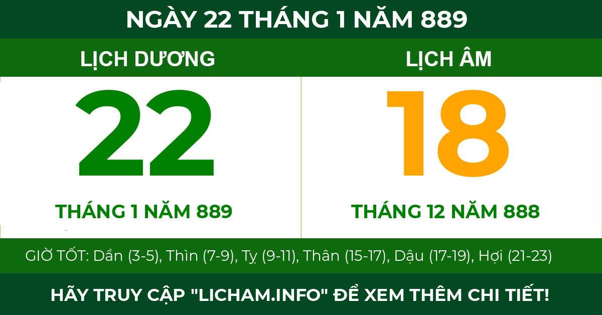 lịch âm ngày 22 tháng 1 năm 889