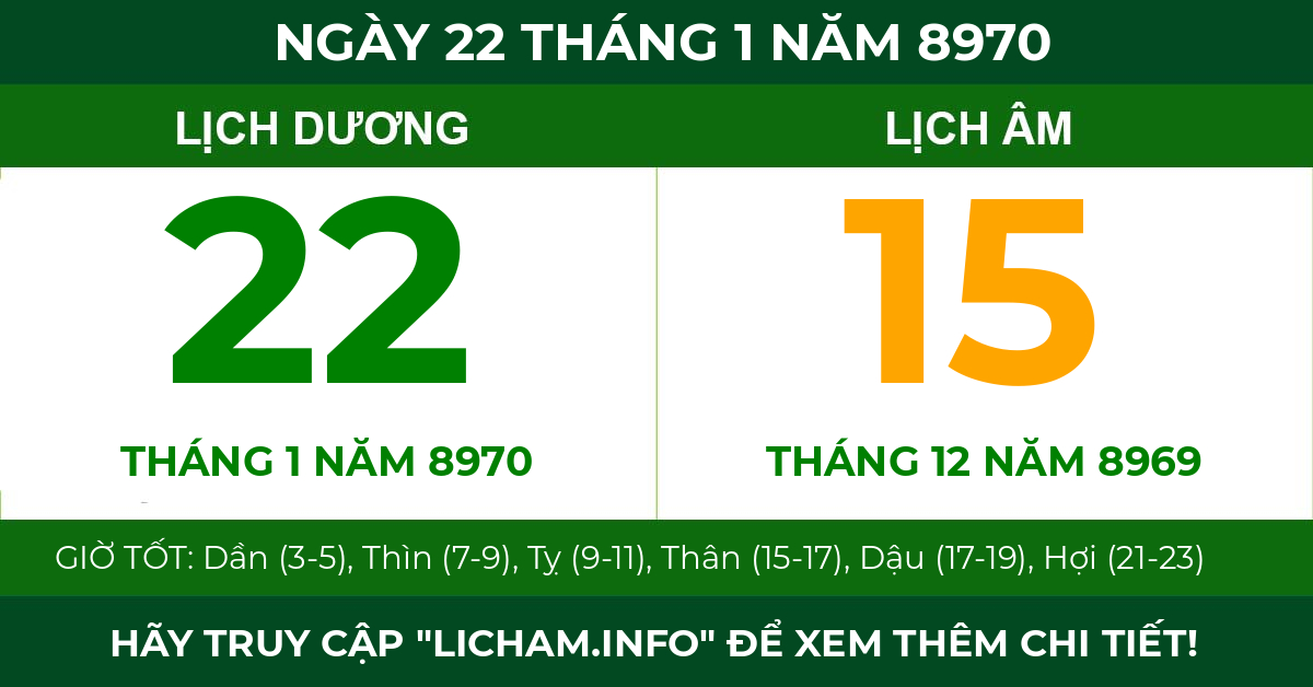 lịch âm ngày 22 tháng 1 năm 8970