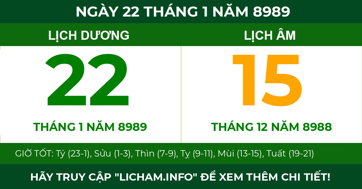 lịch âm ngày 22 tháng 1 năm 8989