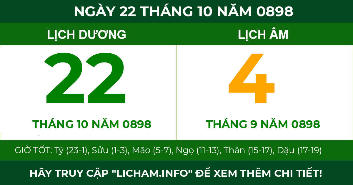 lịch âm ngày 22 tháng 10 năm 0898