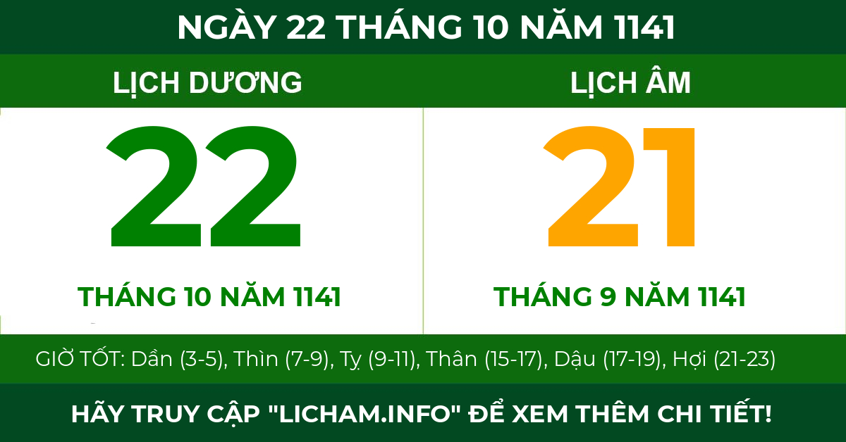 lịch âm ngày 22 tháng 10 năm 1141