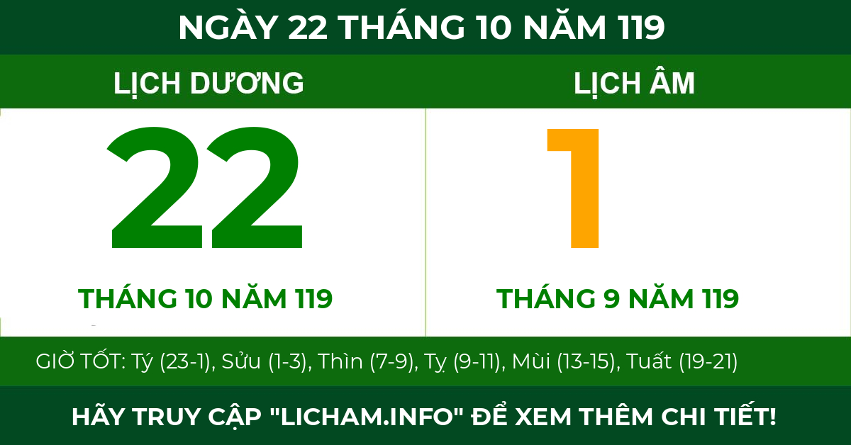 lịch âm ngày 22 tháng 10 năm 119