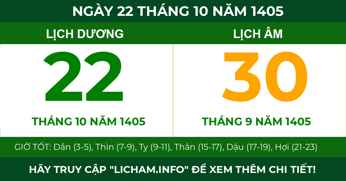 lịch âm ngày 22 tháng 10 năm 1405
