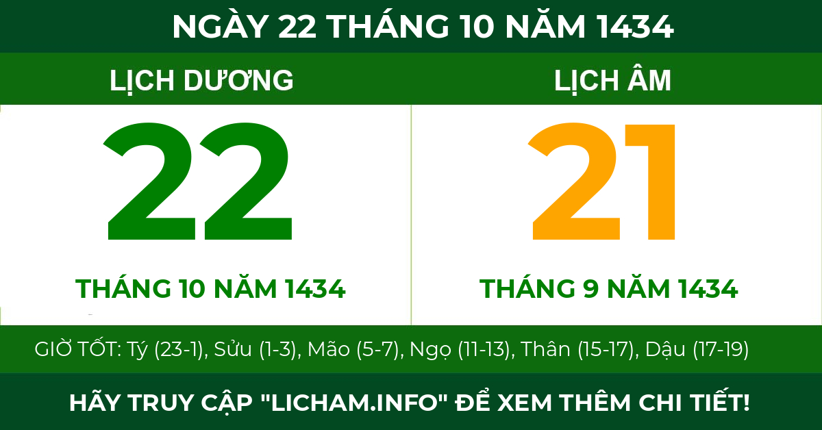lịch âm ngày 22 tháng 10 năm 1434