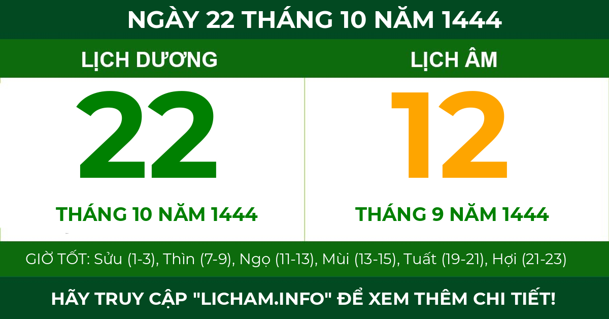 lịch âm ngày 22 tháng 10 năm 1444
