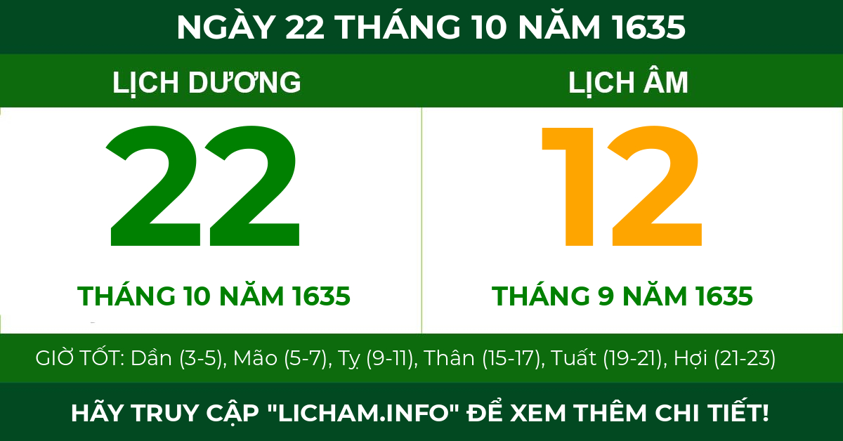 lịch âm ngày 22 tháng 10 năm 1635
