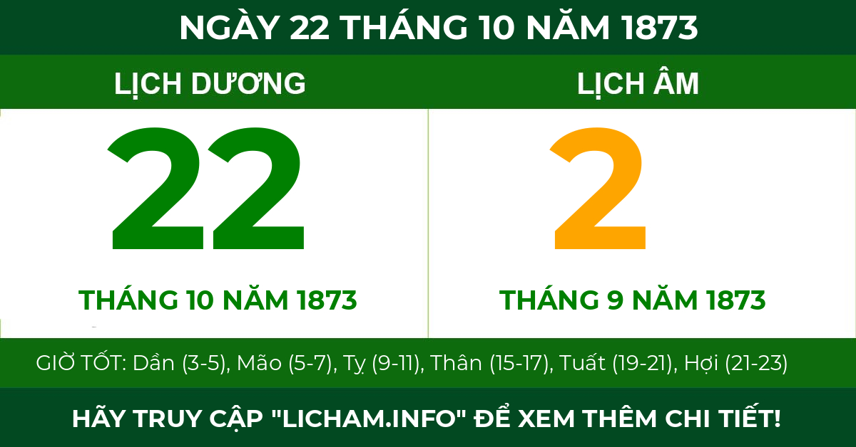 lịch âm ngày 22 tháng 10 năm 1873