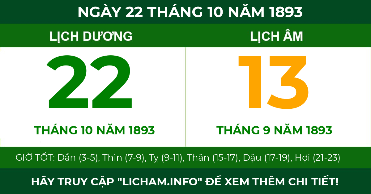 lịch âm ngày 22 tháng 10 năm 1893