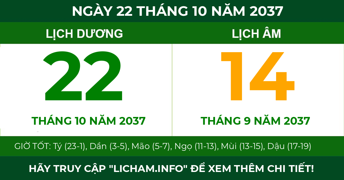 lịch âm ngày 22 tháng 10 năm 2037