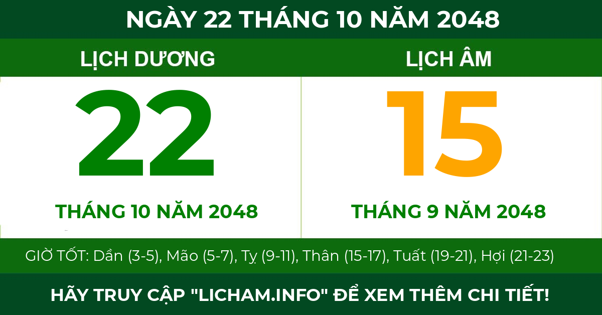 lịch âm ngày 22 tháng 10 năm 2048