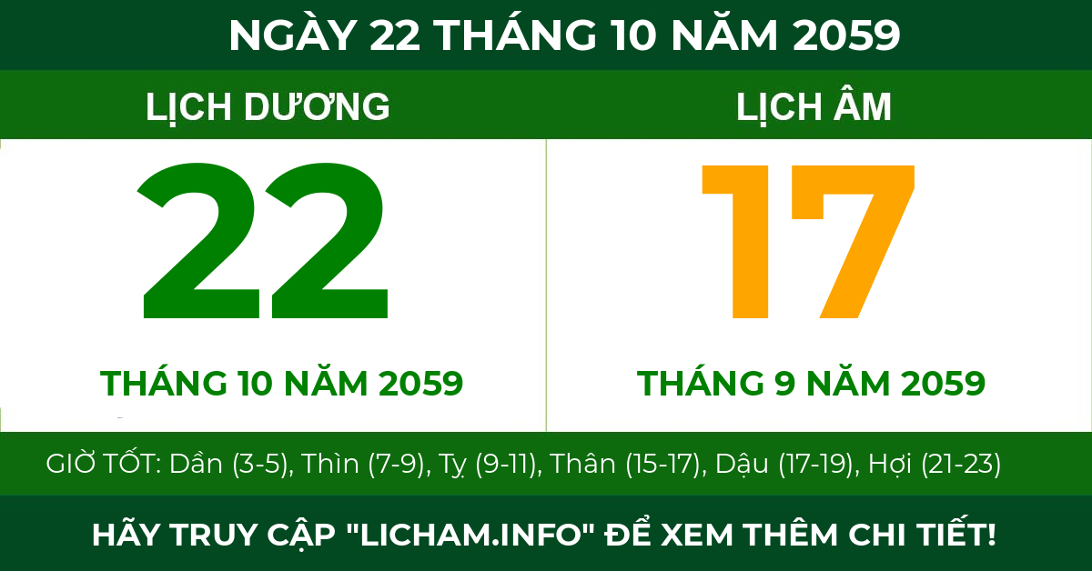 lịch âm ngày 22 tháng 10 năm 2059