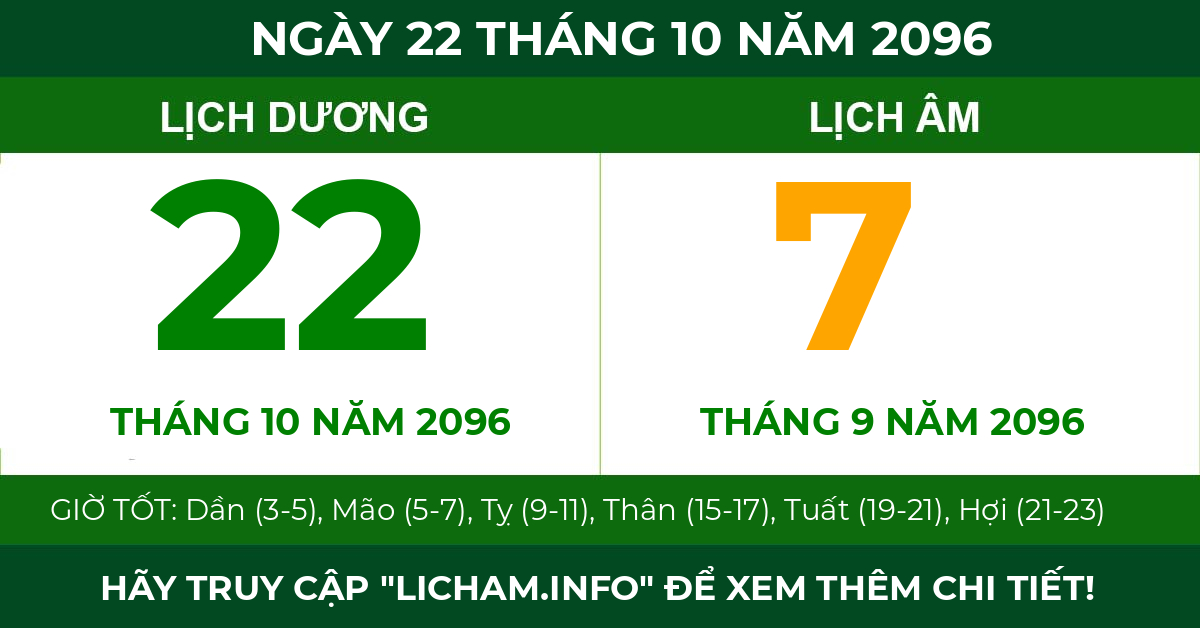 lịch âm ngày 22 tháng 10 năm 2096