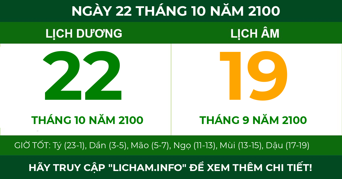 lịch âm ngày 22 tháng 10 năm 2100