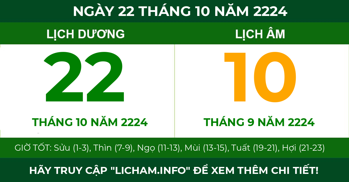 lịch âm ngày 22 tháng 10 năm 2224