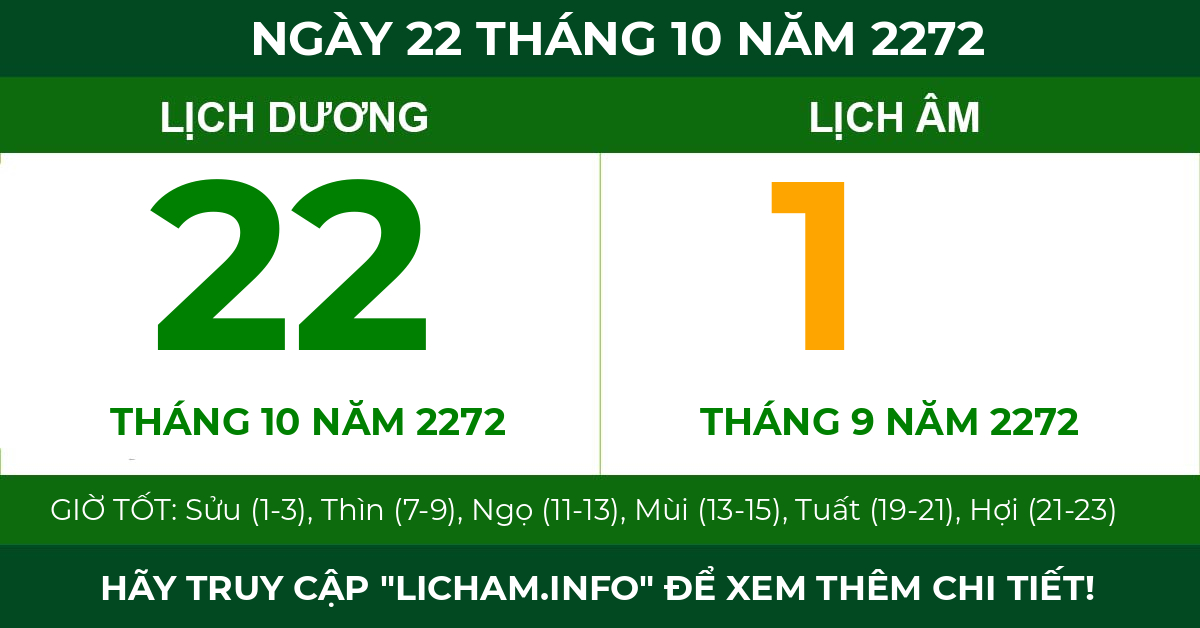 lịch âm ngày 22 tháng 10 năm 2272
