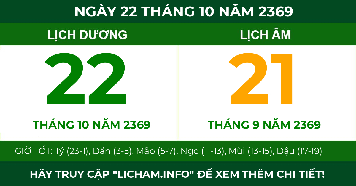 lịch âm ngày 22 tháng 10 năm 2369