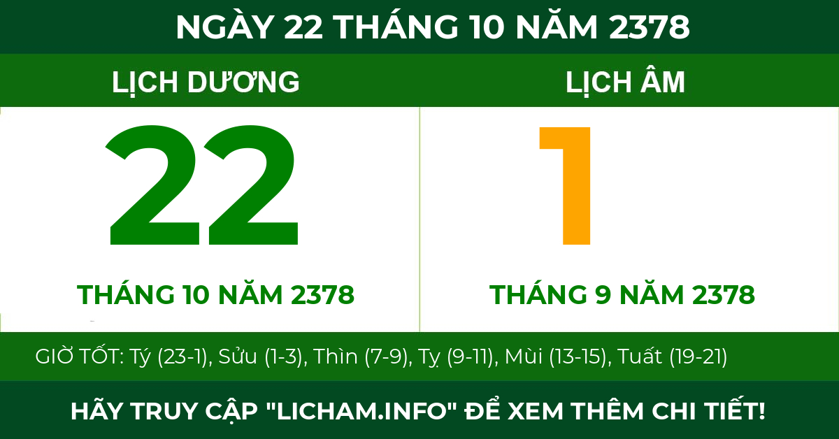 lịch âm ngày 22 tháng 10 năm 2378