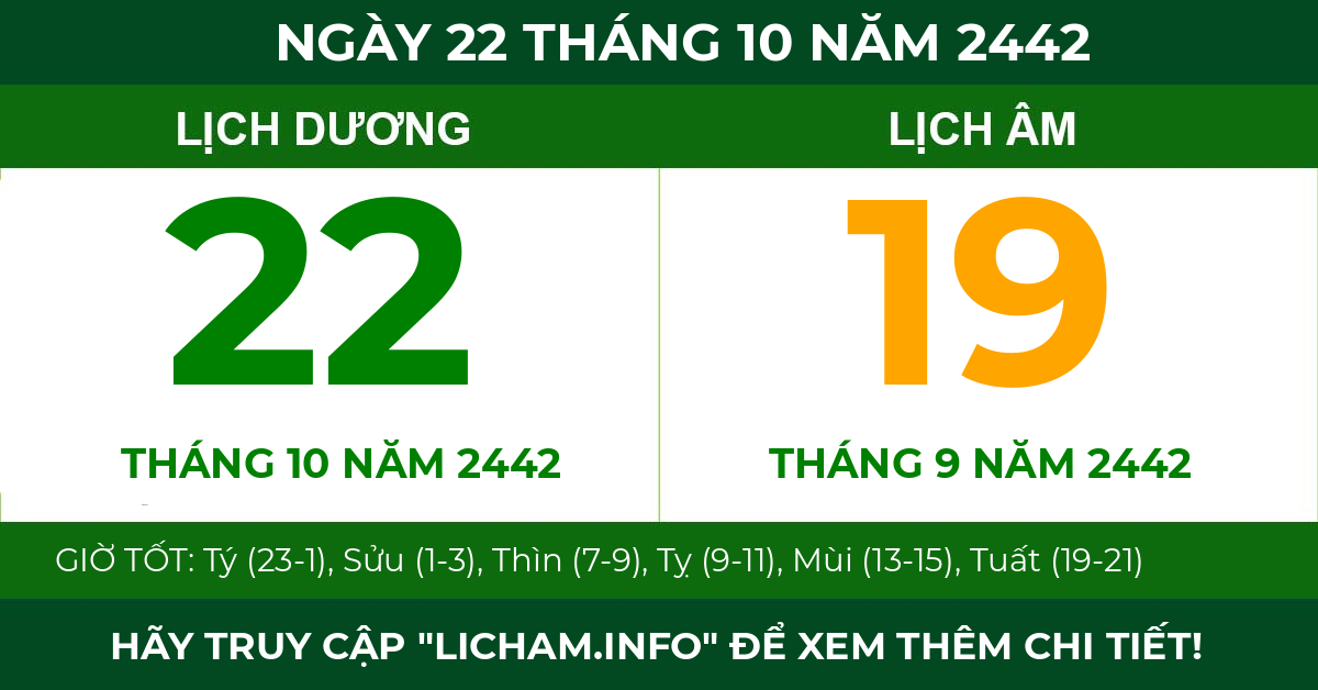 lịch âm ngày 22 tháng 10 năm 2442