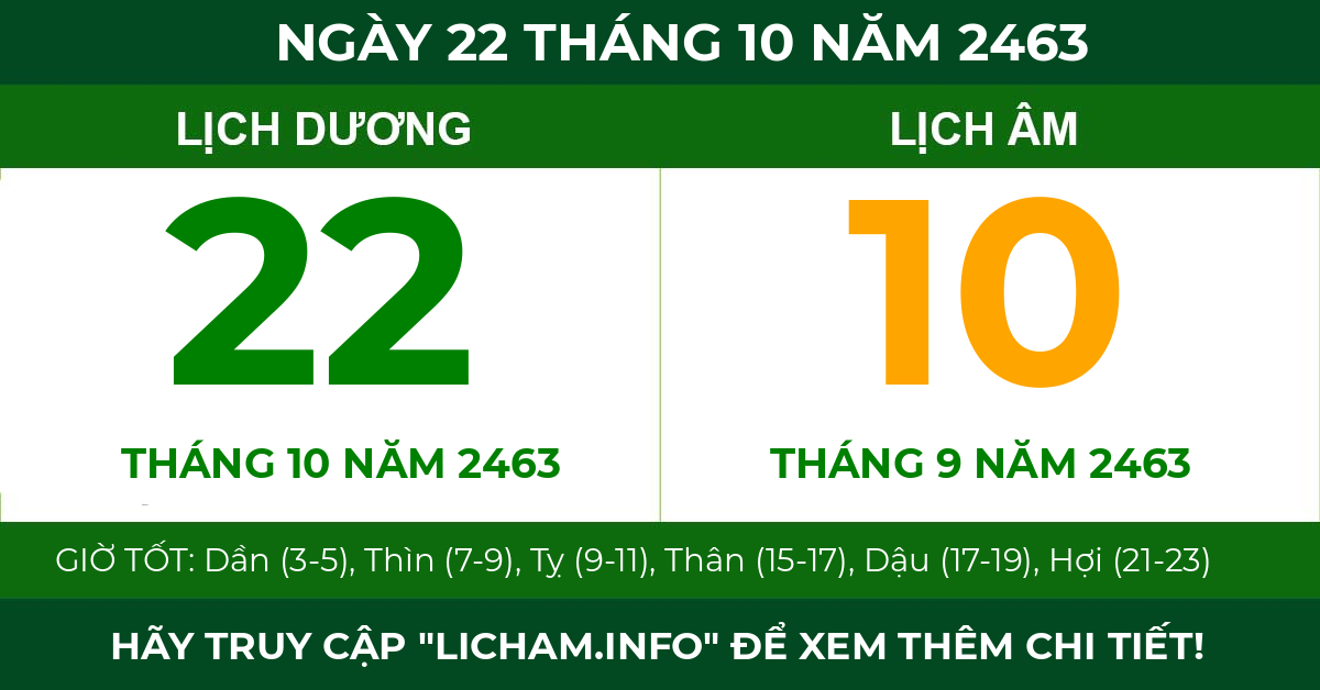 lịch âm ngày 22 tháng 10 năm 2463