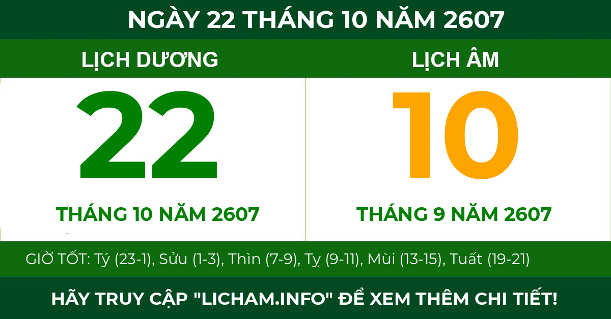 lịch âm ngày 22 tháng 10 năm 2607