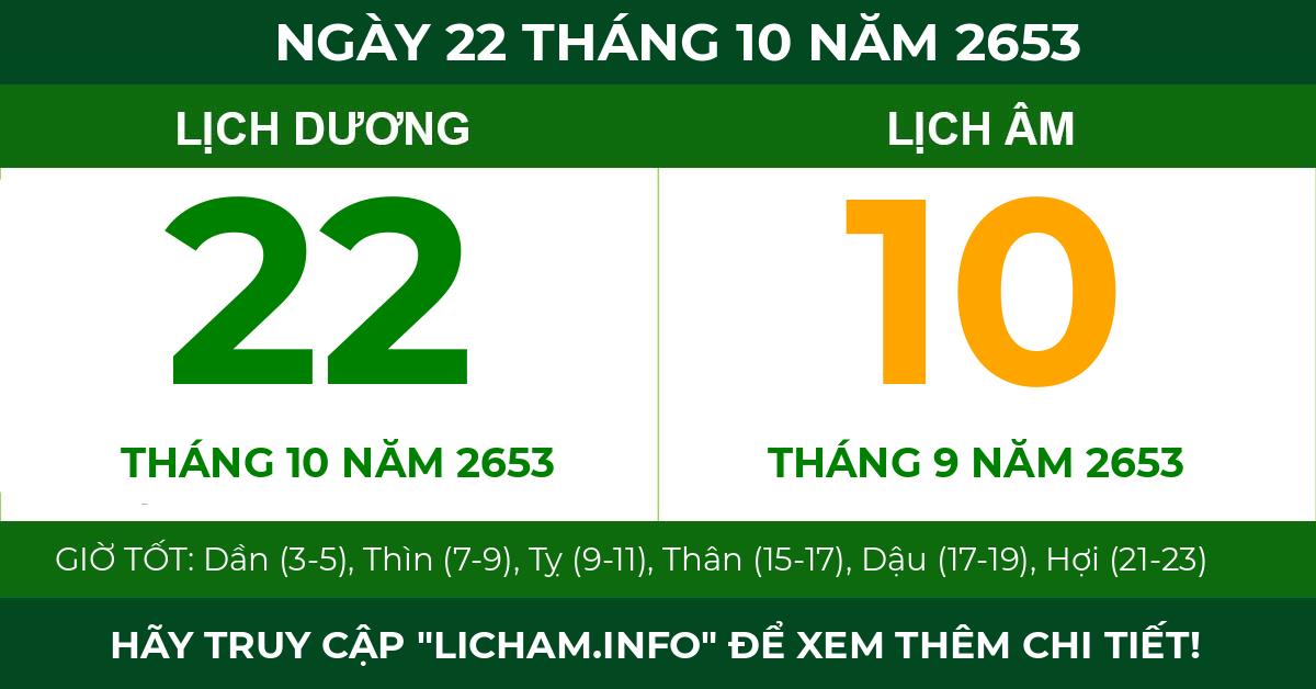 lịch âm ngày 22 tháng 10 năm 2653