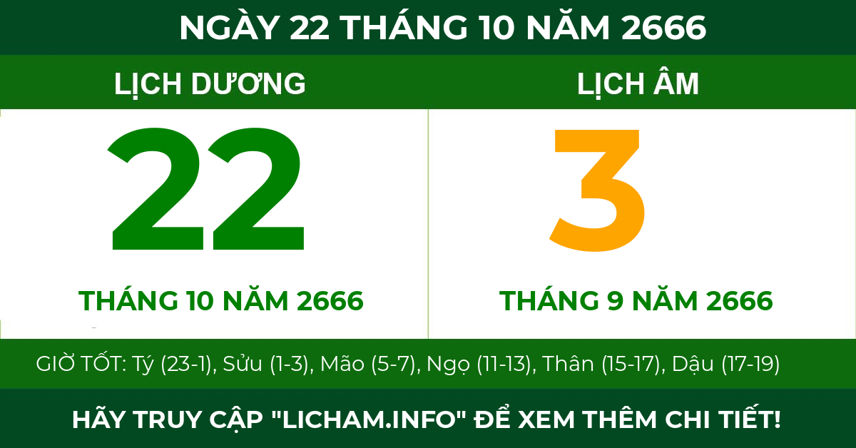 lịch âm ngày 22 tháng 10 năm 2666