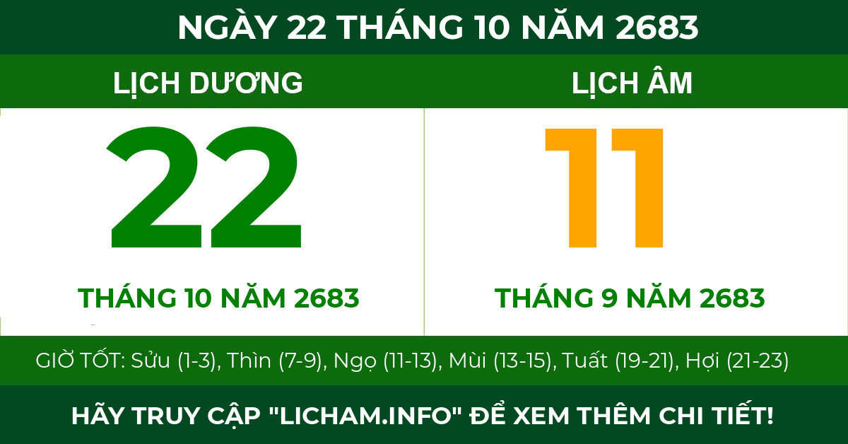 lịch âm ngày 22 tháng 10 năm 2683