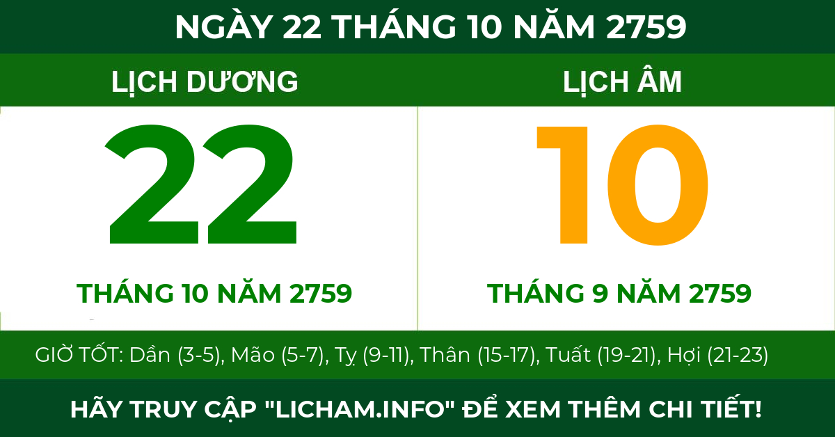 lịch âm ngày 22 tháng 10 năm 2759