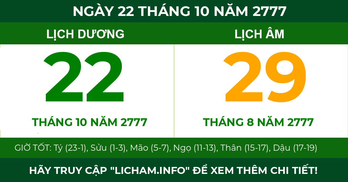 lịch âm ngày 22 tháng 10 năm 2777
