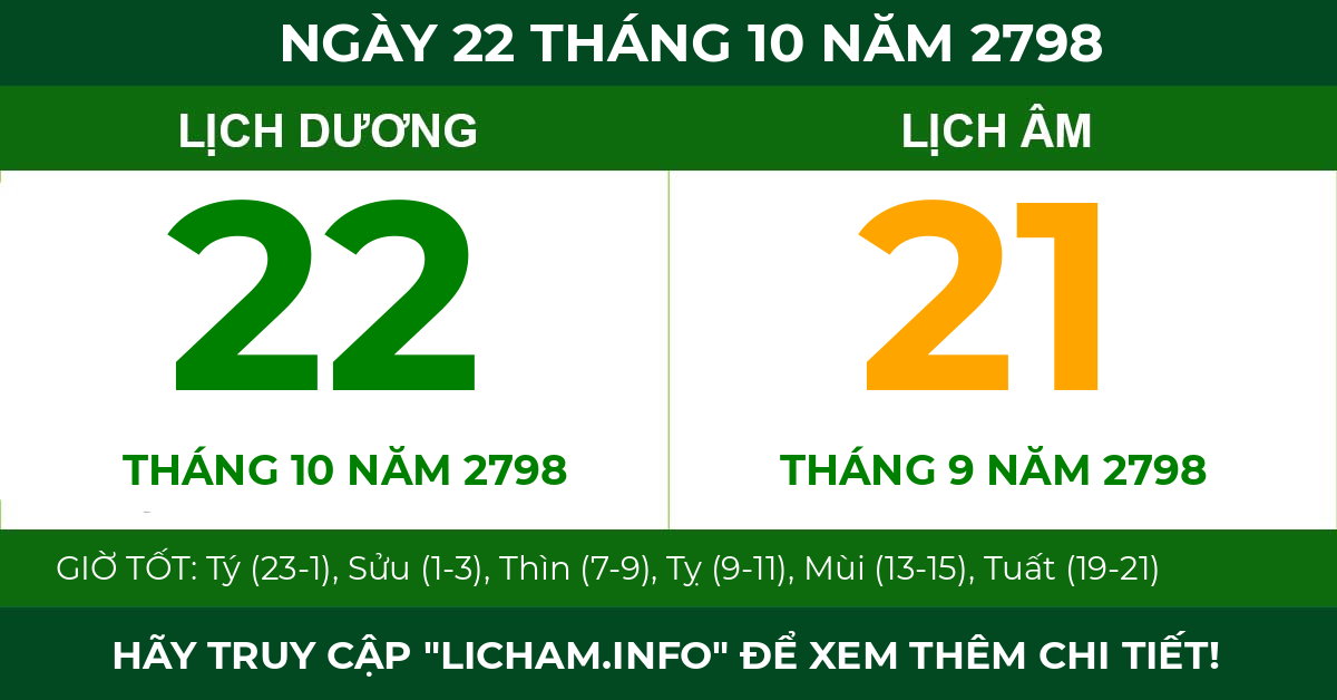 lịch âm ngày 22 tháng 10 năm 2798