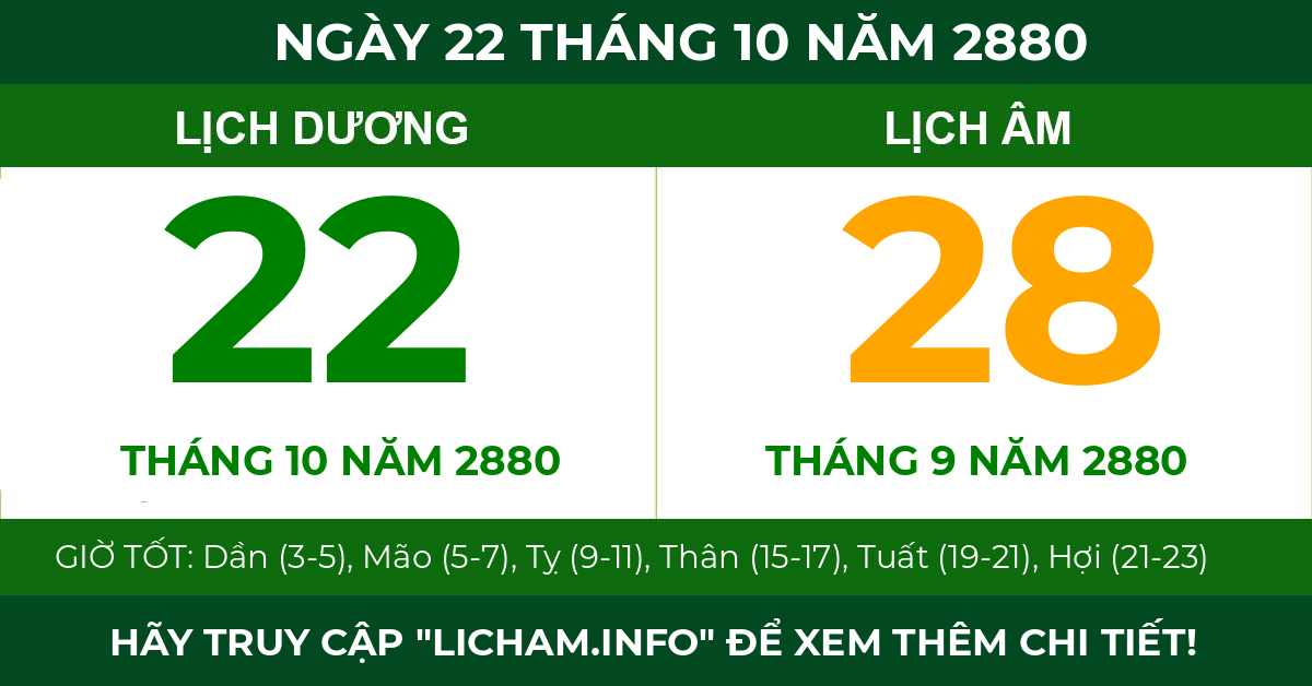lịch âm ngày 22 tháng 10 năm 2880