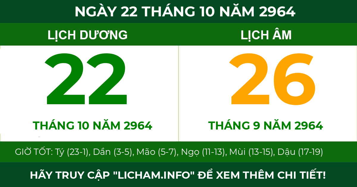 lịch âm ngày 22 tháng 10 năm 2964
