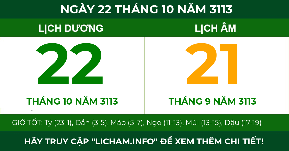 lịch âm ngày 22 tháng 10 năm 3113