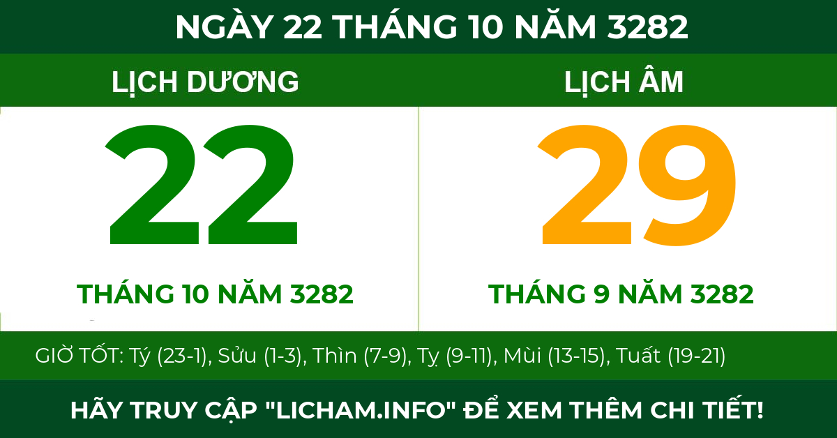 lịch âm ngày 22 tháng 10 năm 3282