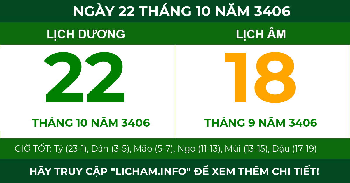 lịch âm ngày 22 tháng 10 năm 3406