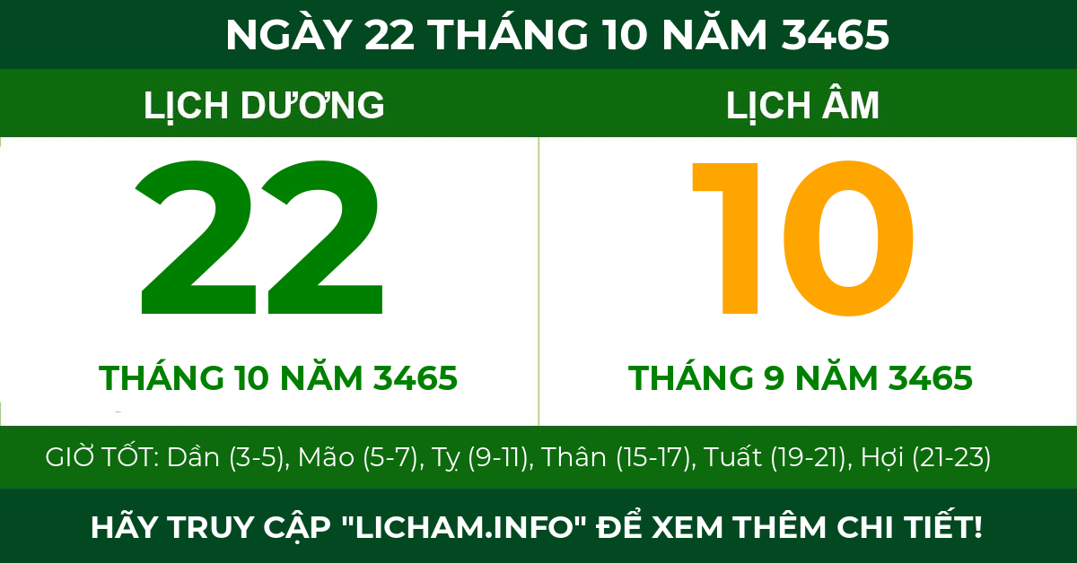 lịch âm ngày 22 tháng 10 năm 3465