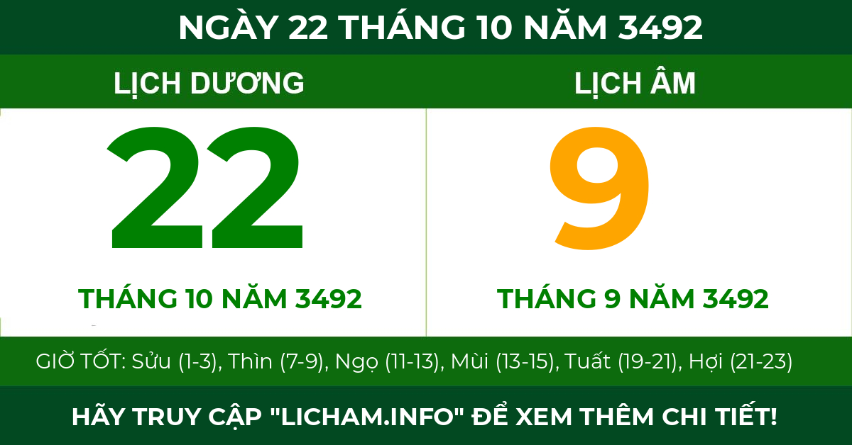 lịch âm ngày 22 tháng 10 năm 3492