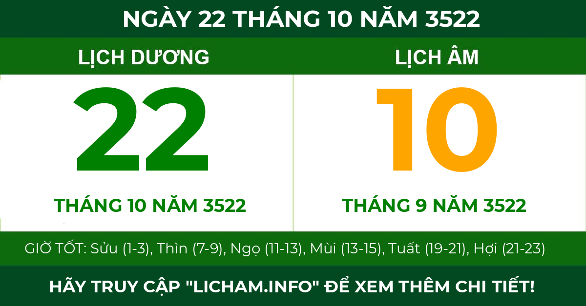 lịch âm ngày 22 tháng 10 năm 3522