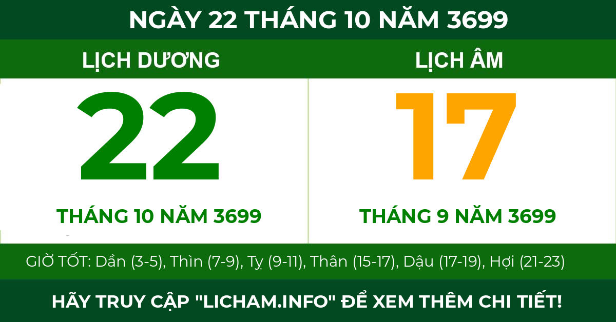 lịch âm ngày 22 tháng 10 năm 3699