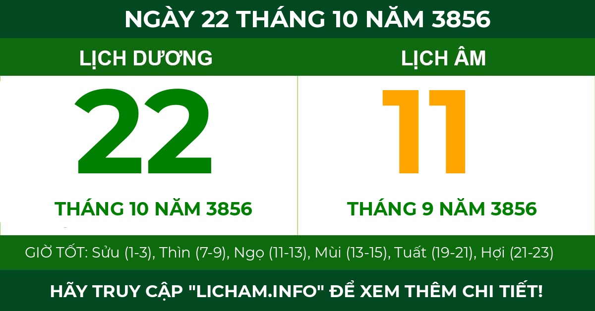 lịch âm ngày 22 tháng 10 năm 3856