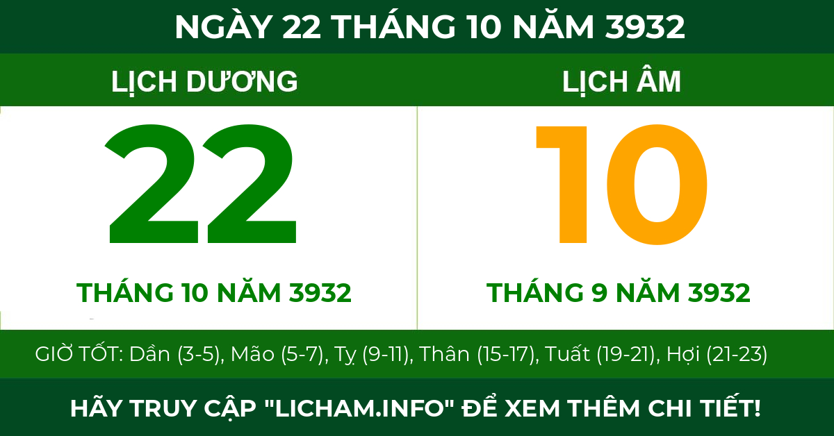 lịch âm ngày 22 tháng 10 năm 3932