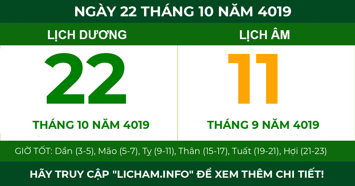 lịch âm ngày 22 tháng 10 năm 4019