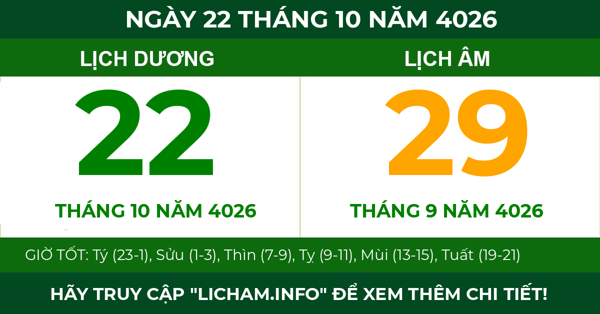 lịch âm ngày 22 tháng 10 năm 4026